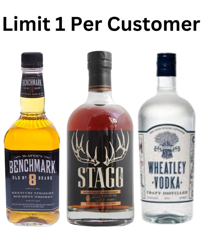 Stagg JR  750ml, Benchmark Bourbon 750ml & Wheatley Vodka 750ml