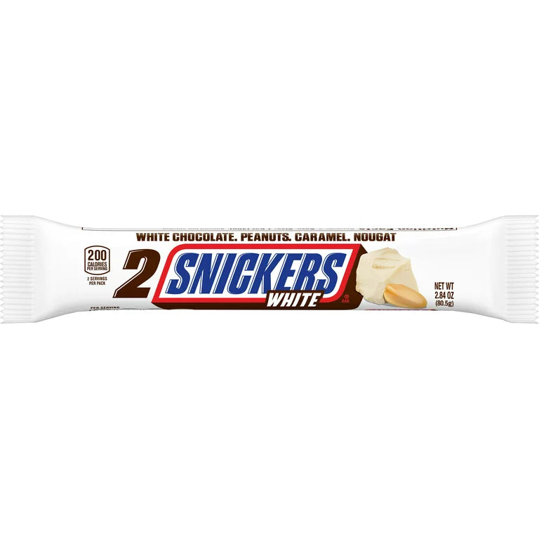 Snickers White Share Size 2 Bars Net Wt 2.84 Oz (80.5g)